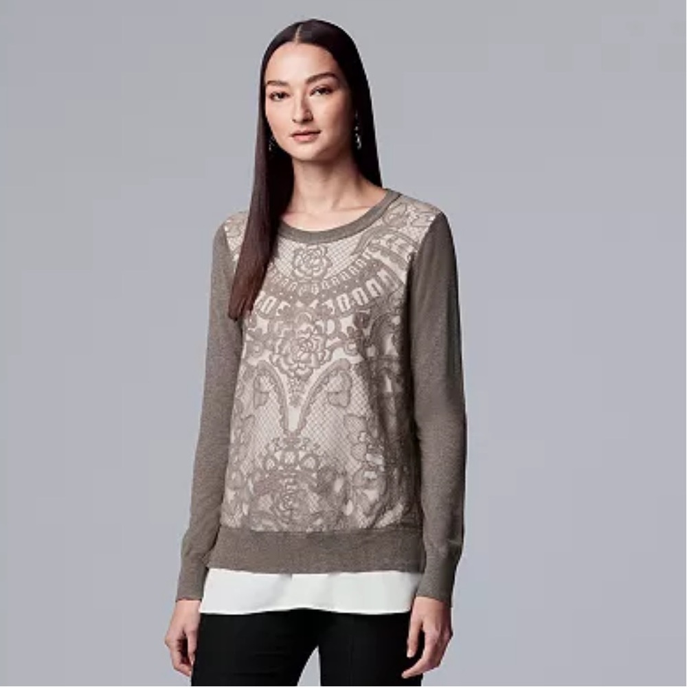 Vera Wang Layered Lace Sweater